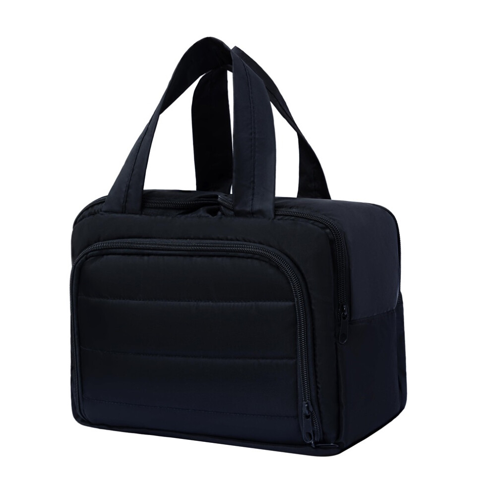 Stoyotu (Black) Women Large Capacity Stand Up Travel Makeup With Handle Multi Compartment Toiletry Bag Skincare Medicine Storage Portable Daily