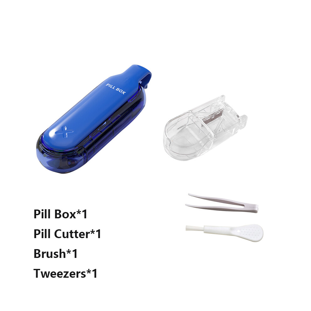 Stoyotu (Blue 4Pcs) Creative Pill Taker Remover With Medicine Box Tablets Pills Assistance Tool New Portable Design Pill Dispenser Mini Pill Box