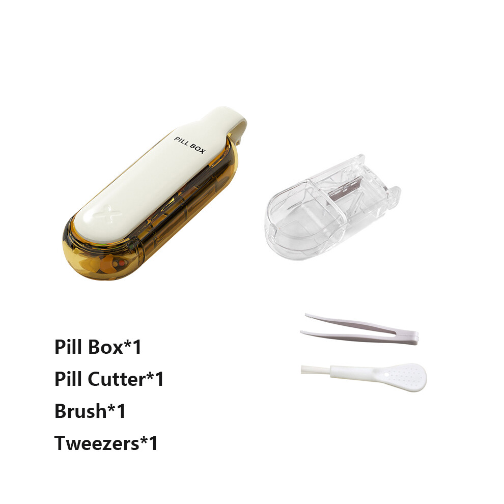 Stoyotu (Beige 4Pcs) Creative Pill Taker Remover With Medicine Box Tablets Pills Assistance Tool New Portable Design Pill Dispenser Mini Pill Box