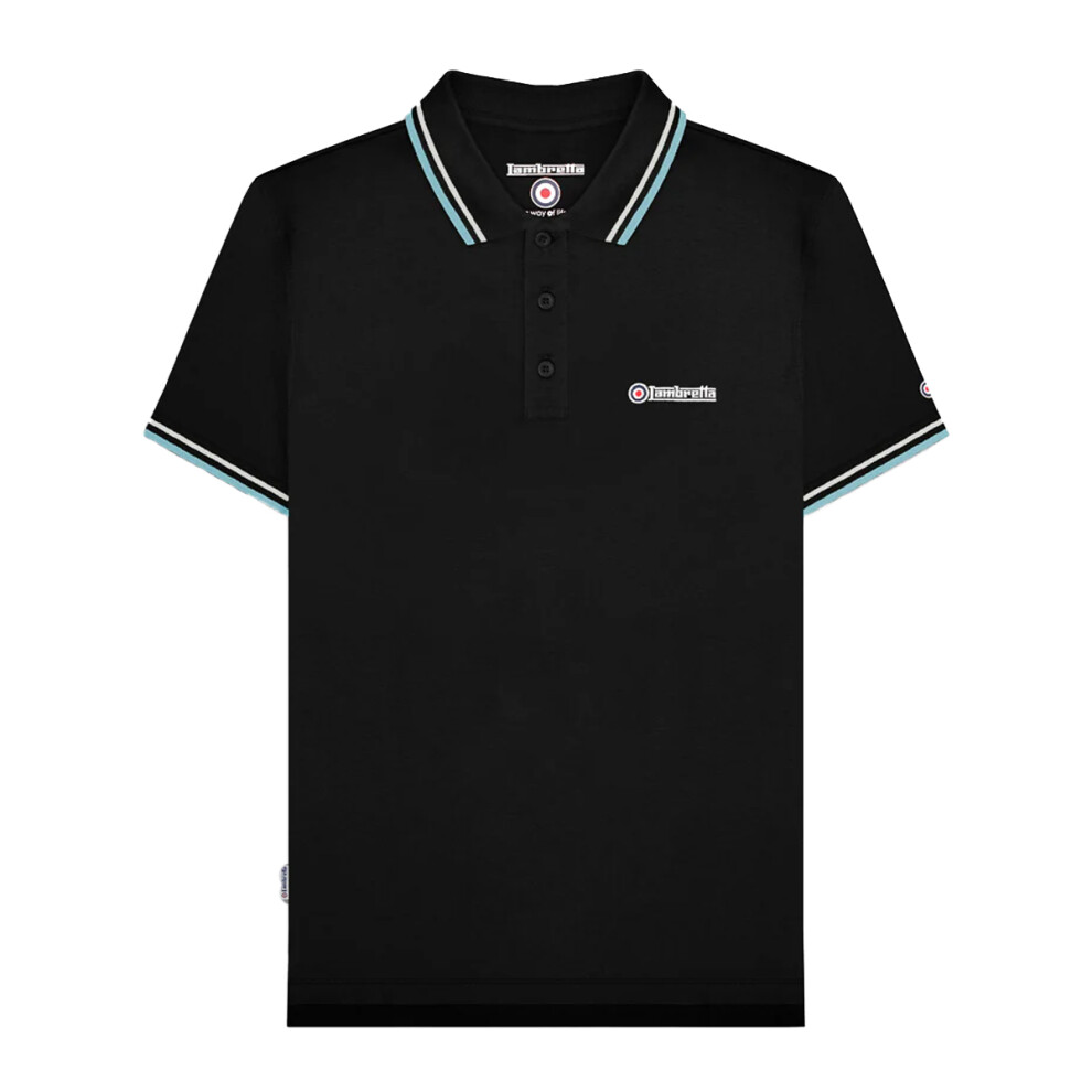 Lambretta (4Xl, Black/Pebble/Smoke Blue) Mens Twin Tip Polo Shirt