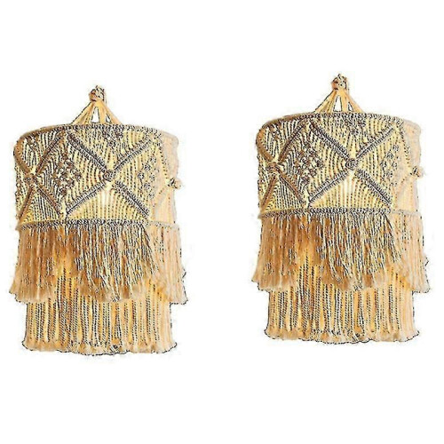 2x Handwoven Macrame Wall Tapestry Lampshade Boho Handcrafted Tassel Decor Background Headboard