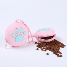 (pink color) Cute Paw Print Round Dog Snack Pouch Portable Training Bag Lightweight Durable Easy Clean Outdoor Pet Feeding Daily Practical
