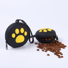 (Black) Cute Paw Print Round Dog Snack Pouch Portable Training Bag Lightweight Durable Easy Clean Outdoor Pet Feeding Daily Practical