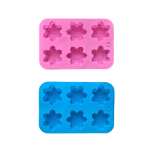 (Pink and Blue) Christmas Snowflake Silicone Mold for Baking Large 6-Cavity Pan for Cookies Chocolate Gelatin Ice Cube Non-Stick and Flexible