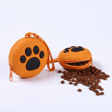 (Orange) Cute Paw Print Round Dog Snack Pouch Portable Training Bag Lightweight Durable Easy Clean Outdoor Pet Feeding Daily Practical