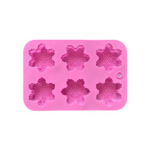 (Pink) Christmas Snowflake Silicone Mold for Baking Large 6-Cavity Pan for Cookies Chocolate Gelatin Ice Cube Non-Stick and Flexible