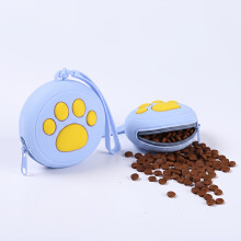 (Light Blue) Cute Paw Print Round Dog Snack Pouch Portable Training Bag Lightweight Durable Easy Clean Outdoor Pet Feeding Daily Practical