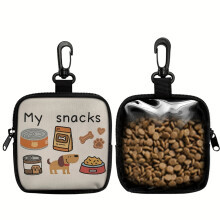 (A1) 1pc Dog Print Pet Treat Pouch Polyester Training Kit With Hook Zipper For Puppy Walking Poop Bag Storage Outdoor Use