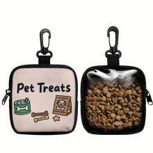 (C1) 1pc Dog Print Pet Treat Pouch Polyester Training Kit With Hook Zipper For Puppy Walking Poop Bag Storage Outdoor Use