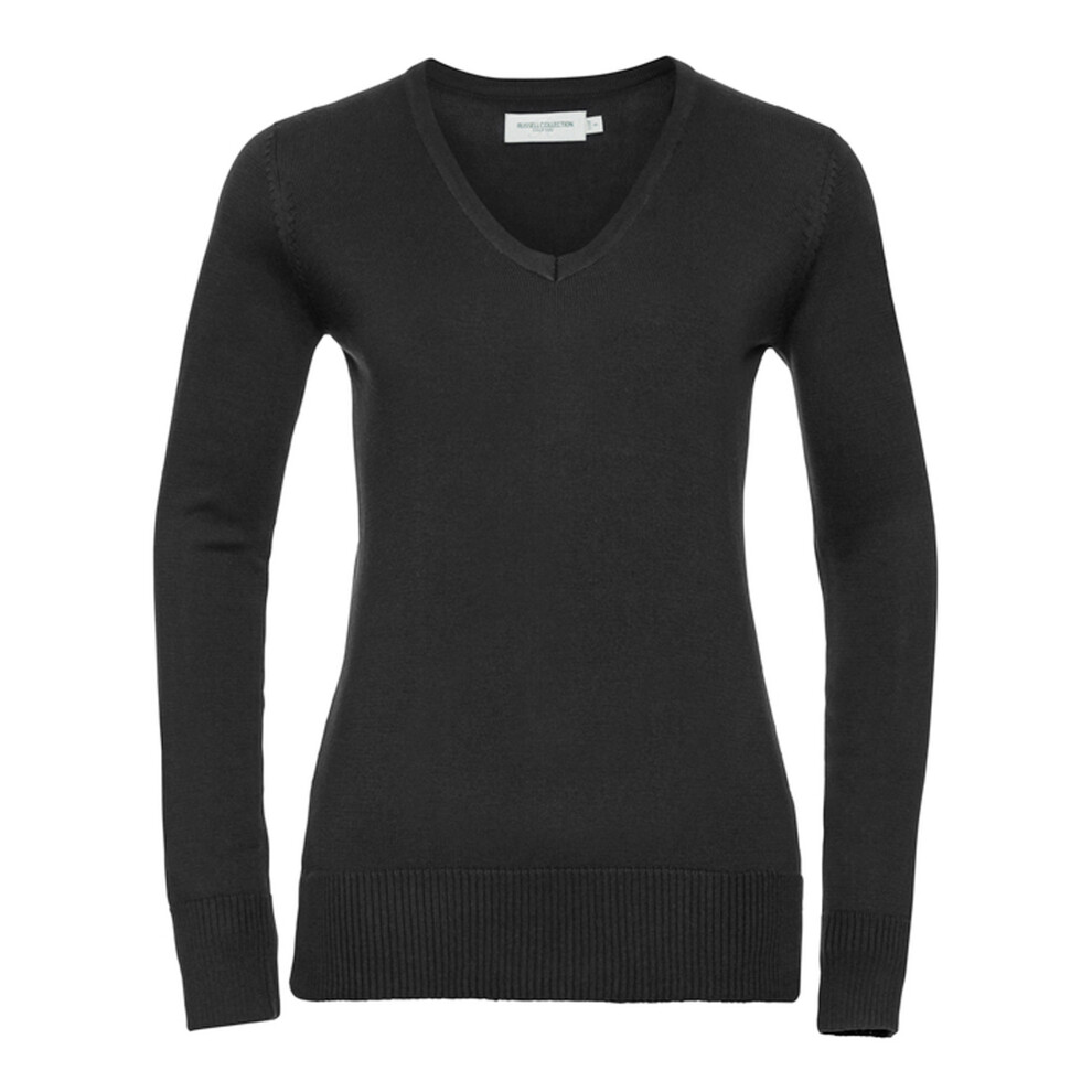 (XS, Black) Russell Collection Ladies/Womens V-Neck Knitted Pullover Sweatshirt