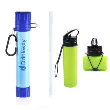 (Blue With Cup) Personal Water Filter Straw Outdoor Portable Filtration Emergency Survival Gear Water Solutions Tactical Gear for Hiking Camping