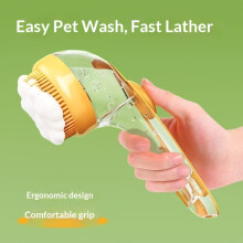 (YELLOW) Gentle Foaming Pet Bath Brush Soft Grooming Massage Comb Suitable For Cats And Dogs Daily Shower Cleaning Care Tool Home Pet Use