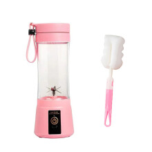 (Pink with Brush) Portable Mini Electric Juicer USB Charging Electric USB Juicer Blender For Shakes and Smoothies juice Summer Accessories