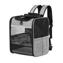 (Grey) Foldable And Durable Pet Backpack Carrier Travel Bag for Cats and Small Dogs With Safety Strap