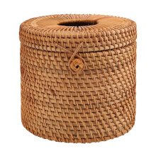 Round Rattan Tissue Box Vine Roll Holder Toilet Paper Cover Dispenser For Barthroom,Home,Hotel And Office