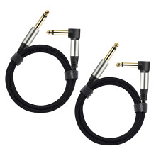 Adoerpai 2-Pack Guitar Cables 1/4 Inch 6.35mm Male to Male Jack Right Angle to Straight Nylon Braided TS Mono Instrument Cable (1m-2 pack)