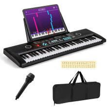 Maxmass 61 Key Electric Keyboard Piano, Portable Digital Piano with Microphone, Keynote Stickers, Music Stand, Music Instrument Electric Pianos for B