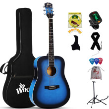Winzz Acoustic Guitars Full Size, 4/4 Folk Guitar for Beginners Adults, Acoustic Steel-string Guitar Black (blue)
