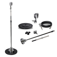 Pyle Retro Microphone and Stand, Vintage Style Dynamic Cardioid Mic with Adjustable Height Swing Stand, Professional Unidirectional Vocal Microphone