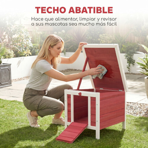PawHut Conejera de Madera Rojo 51 x 42 x 43 cm 1