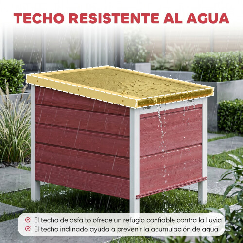 PawHut Conejera de Madera Rojo 51 x 42 x 43 cm 2