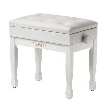 FILISITE Adjustable Height Piano Stool Bench PU Leather Cushion Wooden Keyboard Seat with Music Storage (White)