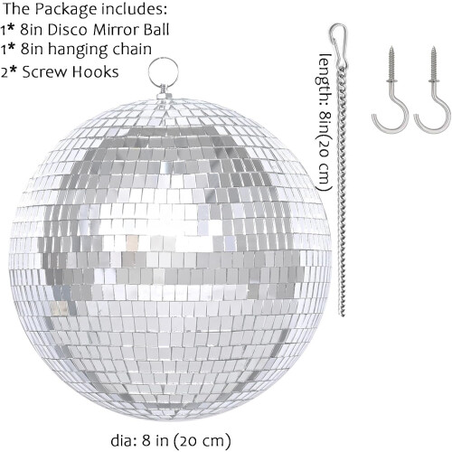 20CM Mirror Ball Party Disco Ball with Extention Chain and Hanging Hook 1
