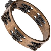 Meinl Percussion Compact Wood Tambourine - 2-Row Tambourine - 8-inch Diameter - Siam Oak / Steel, Walnut Brown/ Natural (CTA2WB)