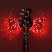 CoolGift Mart Guitar Stand Wall Mount with Luminous Devil Wings, Acrylic Wooden Guitar Hanger Shelf with USB Powered, for Acoustic Electric Bass Ukule