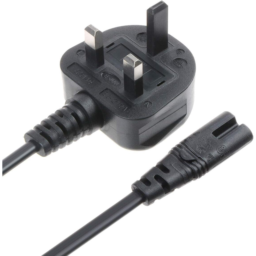 Uk 3-Pin Plug To Iec C7 Figure-8 Power Cable Lead | Mains Power Cord For Tv, Dvd Player, Laptop Chargers, Ps5, Ps4, Xbox| Bs1363 Plug Ce Certified Co 5009899299873