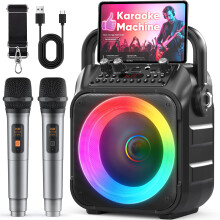 Karaoke Machine with 2 Wireless Microphones: Portable Bluetooth Karaoke Speaker for Adults Kids, Connects to TV Phone Tablet, Party Speaker Gift for