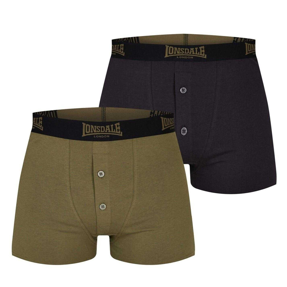 Lonsdale (L, /Khaki) Mens Boxer Shorts (Pack Of 2) Black