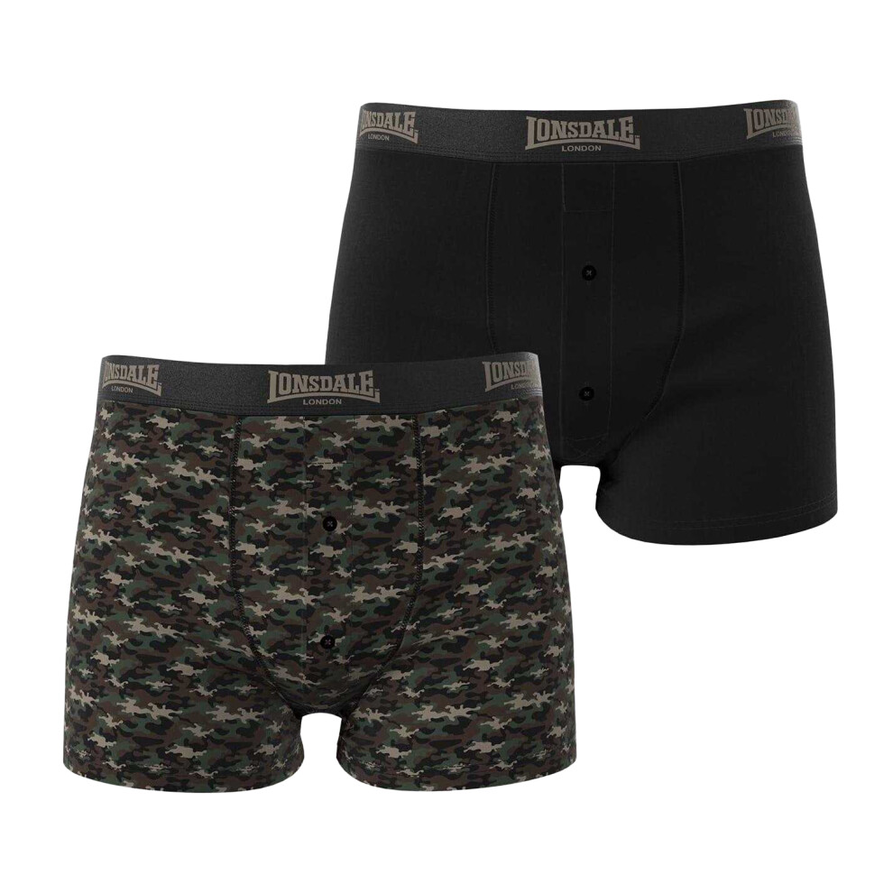 Lonsdale (L, Camo /Khaki ) Mens Boxer Shorts (Pack Of 2) Green
