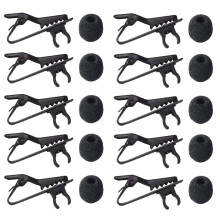 Lapel Microphone Clips Lavalier Mic Metal Tie Foam Covers Windscreen Shield Replacement Kit (10 Sets Collar Clip+Windshield)