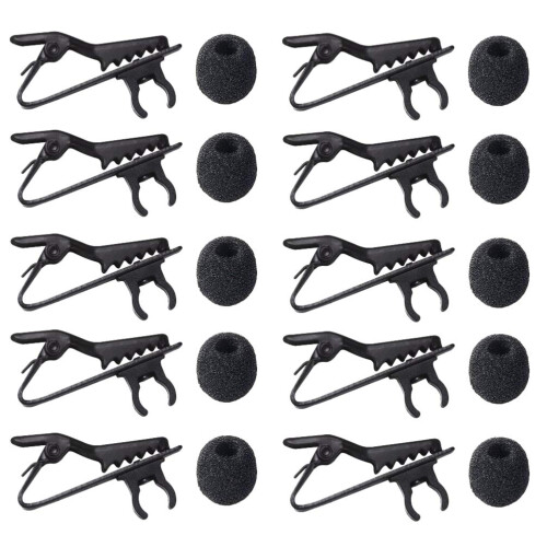 Lapel Microphone Clips Lavalier Mic Metal Tie Foam Covers Windscreen Shield Replacement Kit (10 Sets Collar Clip+Windshield)