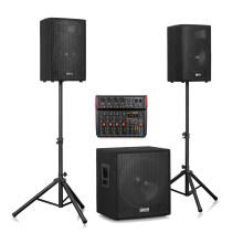 Vonyx VX1218BT Complete PA System with 8-Channel Bluetooth Mixer, 18” Subwoofer, Dual 12” Top Speakers, Stands & USB Recording – Professional Li