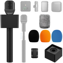 TONOR Wireless Mic Handle for DJI RODE, Mic Stand Adapter with Adjustable length for ALL Lavalier Microphone, Interview Rig with Channel Flag, Rubber