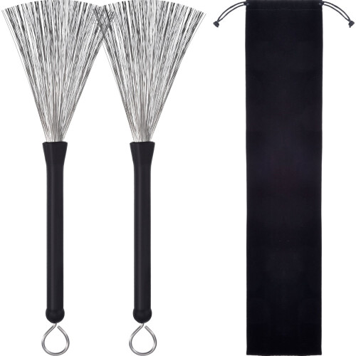1 Pair Drum Brushes Retractable Wire Brushes Drums Drum Sticks Brush with Comfortable Rubber Handles