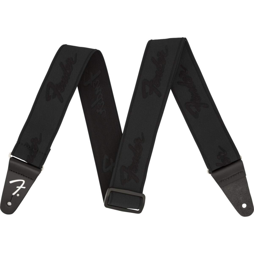 Fender Weighless Running Logo Guitar Strap, 2In, Black/Black