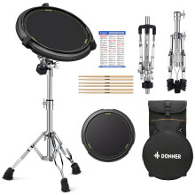 Donner Drum Practice Pad Stand Kit, Snare Drum Stand with 12'' Silent Marching Drum Pad, Drumsticks, Backpack, Adjustable Stand Fits 10''-14'' Dia Dr