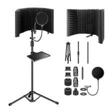 Aokeo Studio Recording Microphone Isolation Shield with Pop Filter & Tripod Stand, High Density Absorbent Foam to Filter Vocal, Foldable Sound Shield