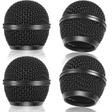 Facmogu 4PCS Black Microphone Head Replace for SM58, Brushed Nickel Replacement Microphone Grille Head with Inner Foam, Mic Grill Replacement Compati