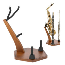 STRICH Wooden Saxophone Stand Display For Alto Tenor Sax, Handmade Solid Wood Floor Holder Colour Walnut, Weighted Heavy Base Sax Stand with 2 Flute/