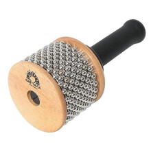 GEWA Cabasa 18 x 11 cm – percussion instrument with wooden body, metal surface & metal ball chains – natural – rubber handle