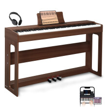 LALAHO Digital Piano 88-Key Weighted Action Electric Piano with 3-Pedal Unit, Double Bluetooth, Split/Touch/Transpose Control Functions(Black Walnut)