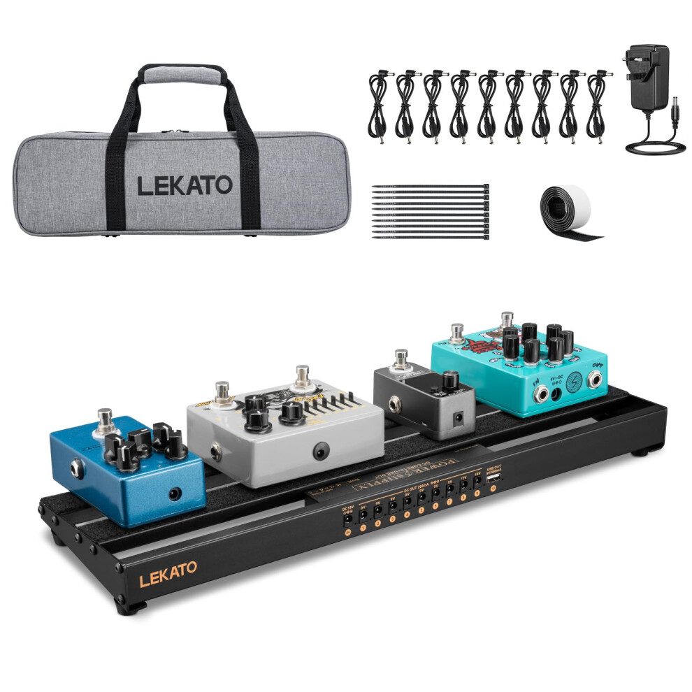 LEKATO Pedal Board, Pedalboard with Built-in Pedal Power Supply, 19.1 * 5.1 * 1.8 in Pedalboard, Aluminum Alloy PedalBoard Set with Carrying Bag, Ped