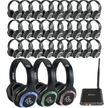 Retekess TA004 Silent Disco Kit, Wireless TV Headphones, 3 Channels, 200M Working Distance, 30 Headphones, Silent Disco Headphones Set for Parties