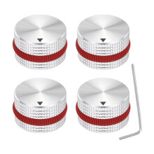 sourcing map 4Pcs Aluminium Potentiometer Knobs, 1/4"(6mm) Volume Audio Control Knobs 15.5mm x 25mm Potentiometer Screw Type for Guitar Bass with Whi