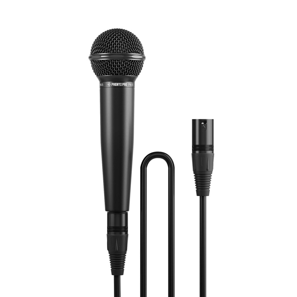Phenyx Pro Dynamic Vocal Microphone, Cardioid Microphone with 16.4 ft XLR Cable, Mic Clip, Storage Bag, Wired Handheld Mic for Singing, Stage, Studio