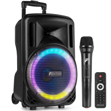 Fenton FT10LED MK2 10" Portable PA System with Wireless UHF Microphone, Bluetooth Party Speaker with LED Light, USB/SD MP3 Playback, Rechargeable Bat